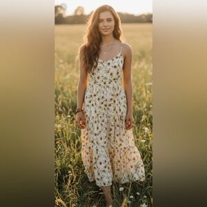 dRA floral print button front midi sun dress size XS